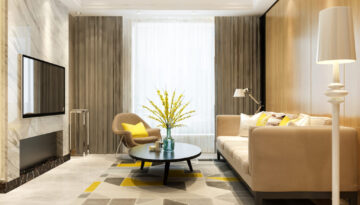 3d rendering loft luxury living room with bookshelf