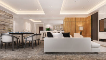 3d rendering modern dining room and living room with luxury decor